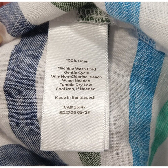 Talbots 100% Linen Striped Short Sleeve Top Size PS P Puff Sleeve Peasant Blouse - Picture 6 of 7